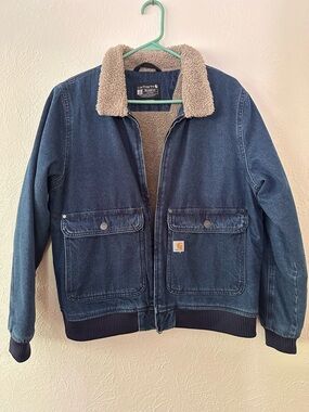 Carhartt Denim Jacket with Cream Sherpa Lining and Black Label